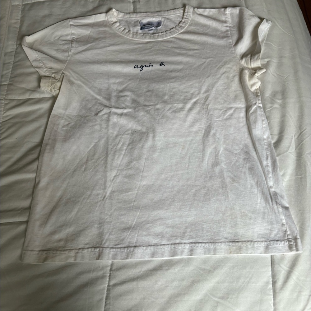 Agnes B. White Short Sleeve Tee Classic Cotton